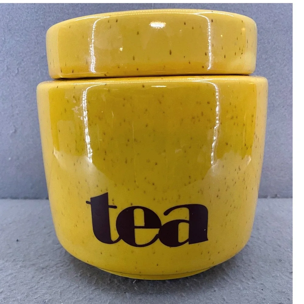McCoy Yellow Speckled Ceramic TEA Canister Lid Mid-Mod Style Storage Jar